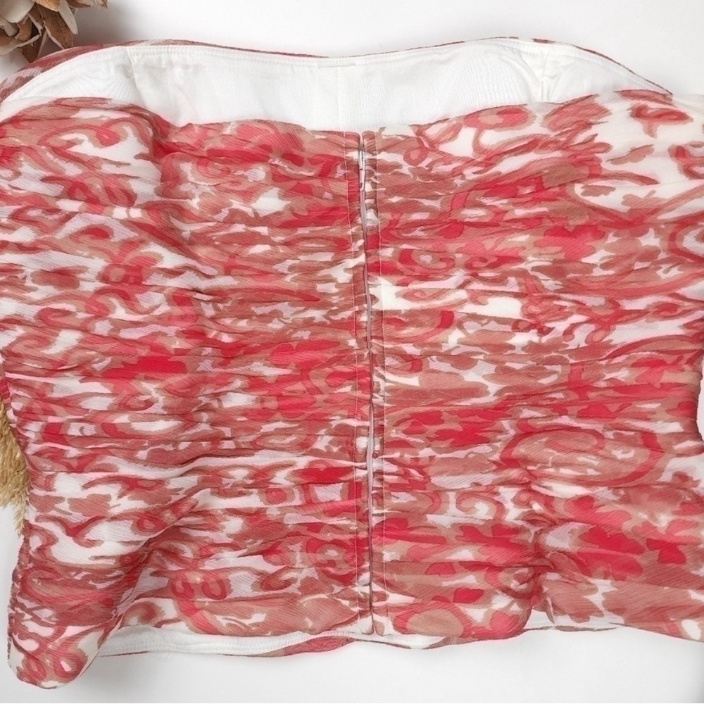 Teri Jon Red White Silk Rouged Bustier Sz 8 - Picture 2 of 10